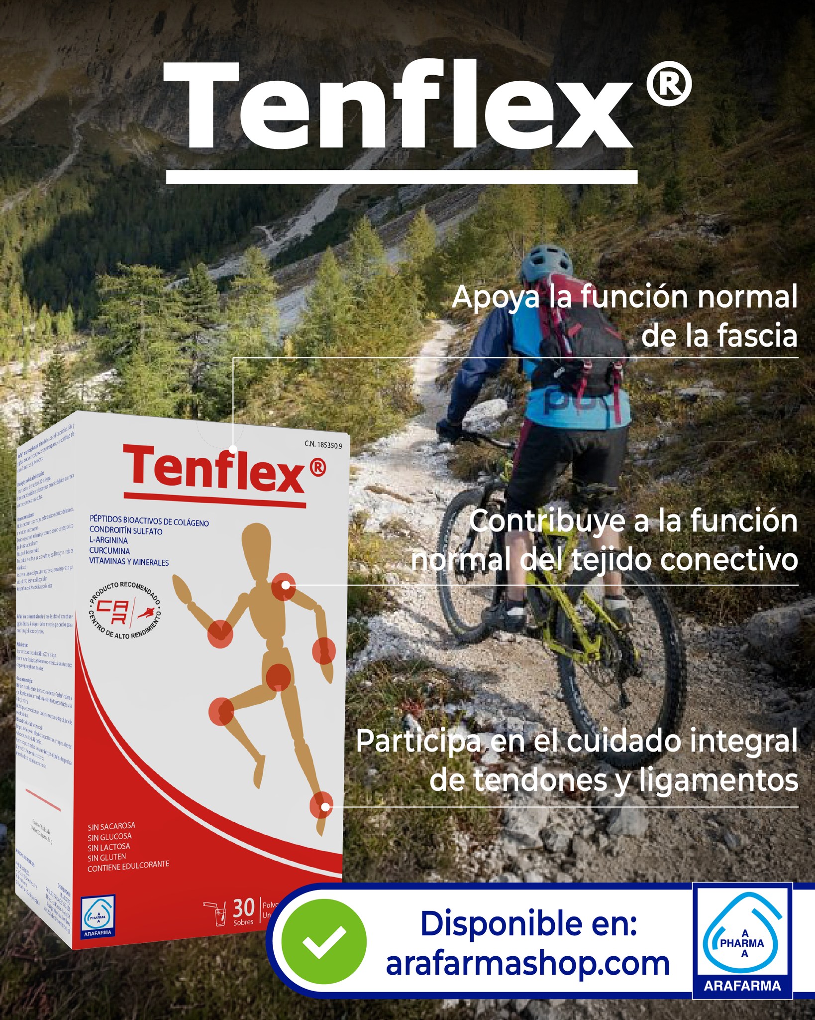 Tenflex es un complemento alimenticio que favorece la salud de tendones y ligamentos, estructuras fibrosas y fascia en general.

Disponible en nuestra web!💪🚴

#tenflex #ligamentos #tendones #manguitorotador #fascia #fascitisplantar #dolor #tendinitis #tendinopatias #colageno