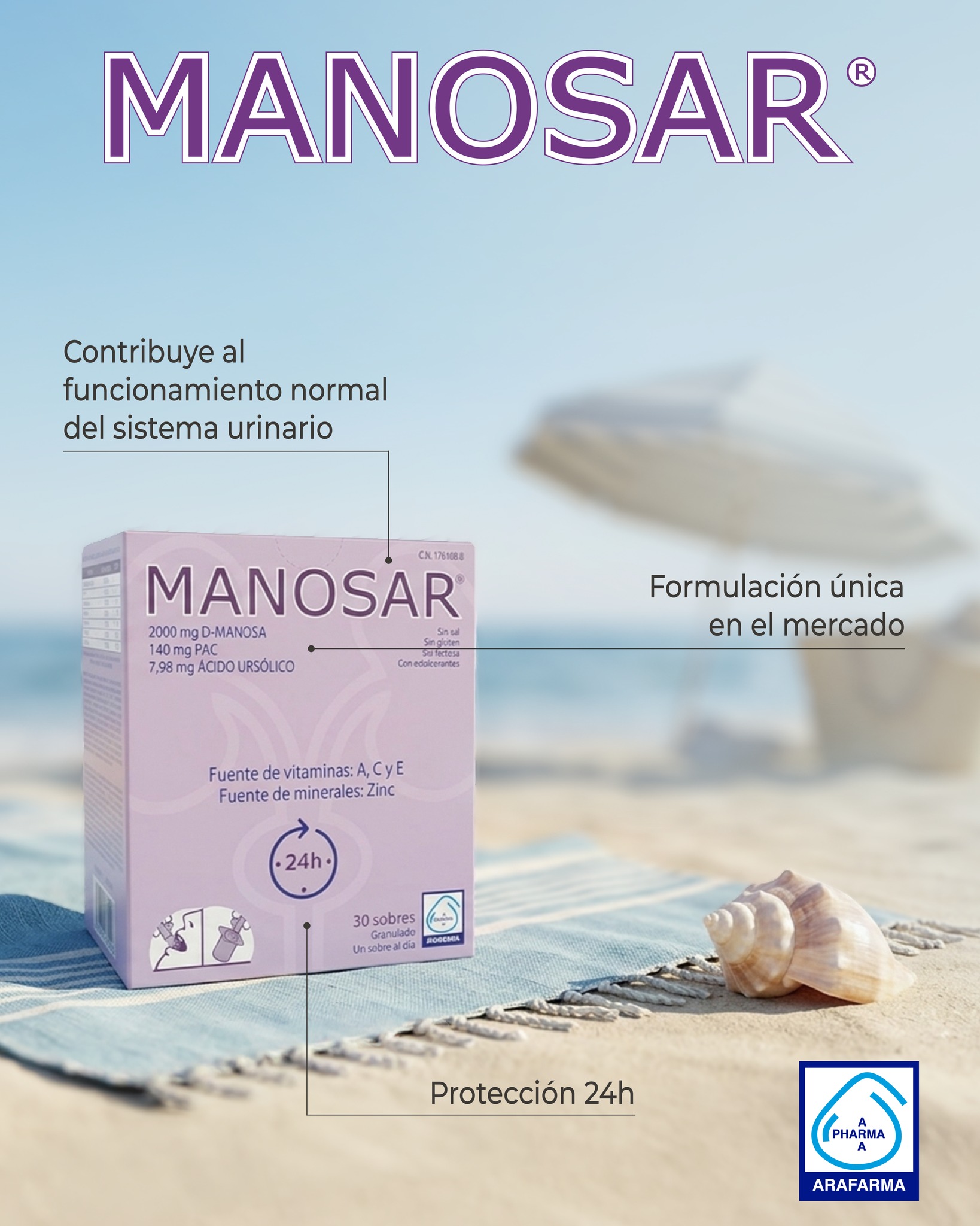 ¡El verano está para disfrutarlo! Manosar te acompaña en tu rutina diaria incluso en vacaciones, para que puedas disfrutar del bienestar urinario, especialmente si tienes molestias urinarias recurrentes.

Manosar está disponible en arafarmashop.com